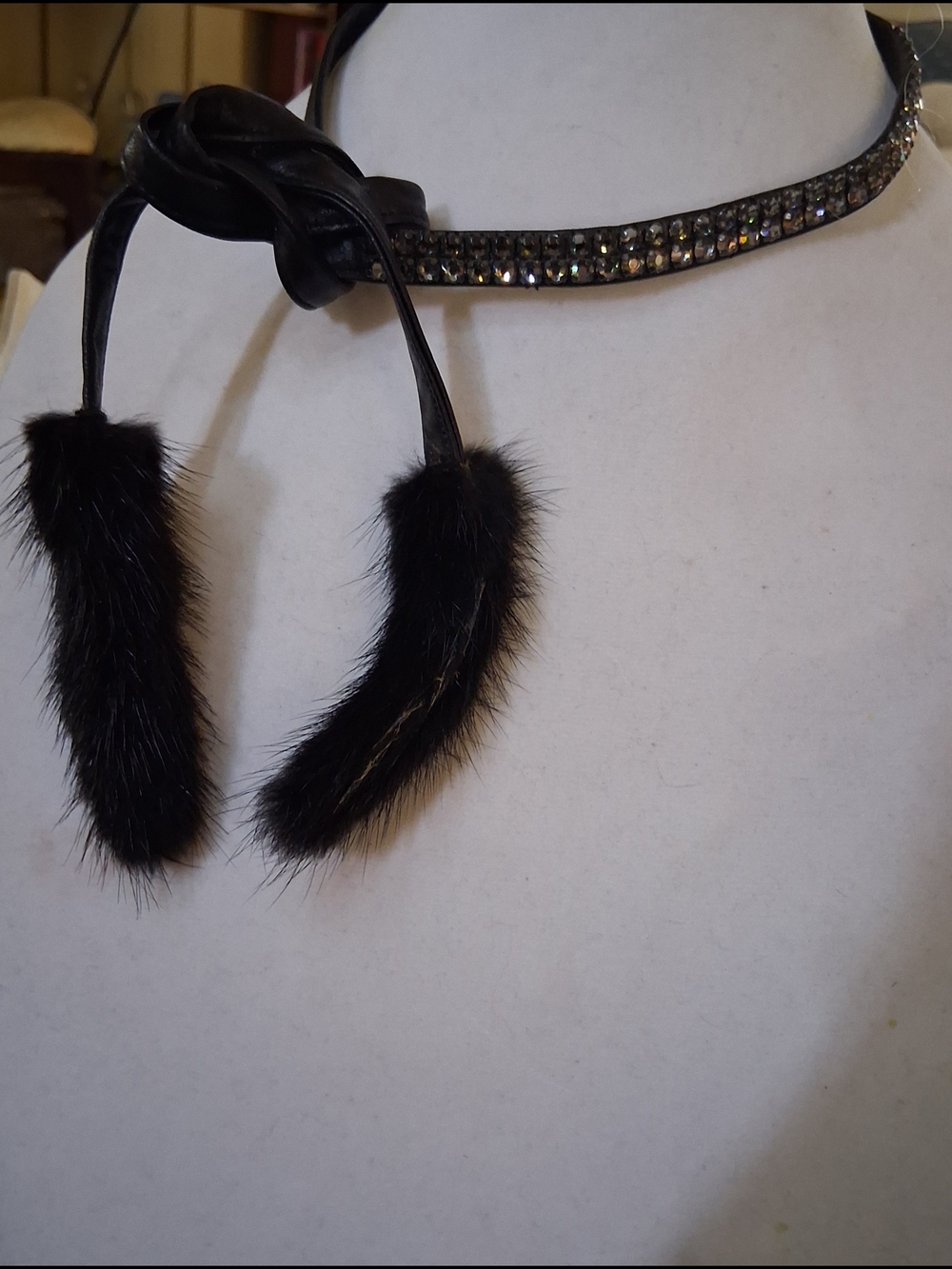 SWAROVSKI LEATHER & SABLE FUR necklace